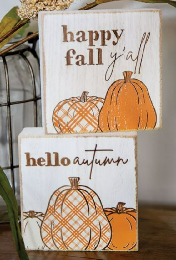 Hello Autumn Plaid Pumpkin Block