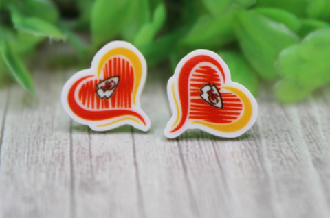 Football Chiefs Heart Stud Earrings