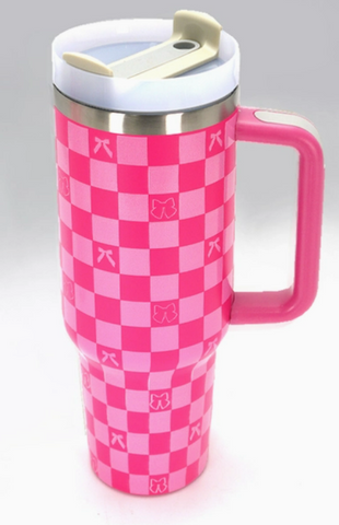 Checkered Bow Fuchsia Tumbler