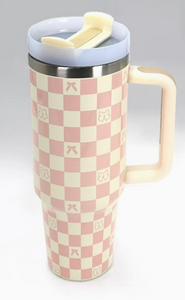 Checkered Bow Off White Tumbler