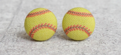 Softball Fabric Button Earrings