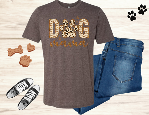 Dog Mama in Faux Glitter Short Sleeve Shirt