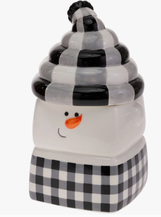Joyous Black & White Check Snowman Jar