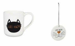 Cat Mom Ceramic Cup and Ornament/Coaster Set