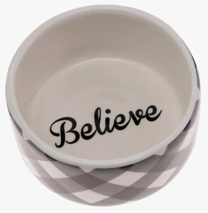 Believe Black & White Check Bowl Christmas