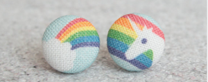 Unicorn-Rainbow Fabric Button Earrings