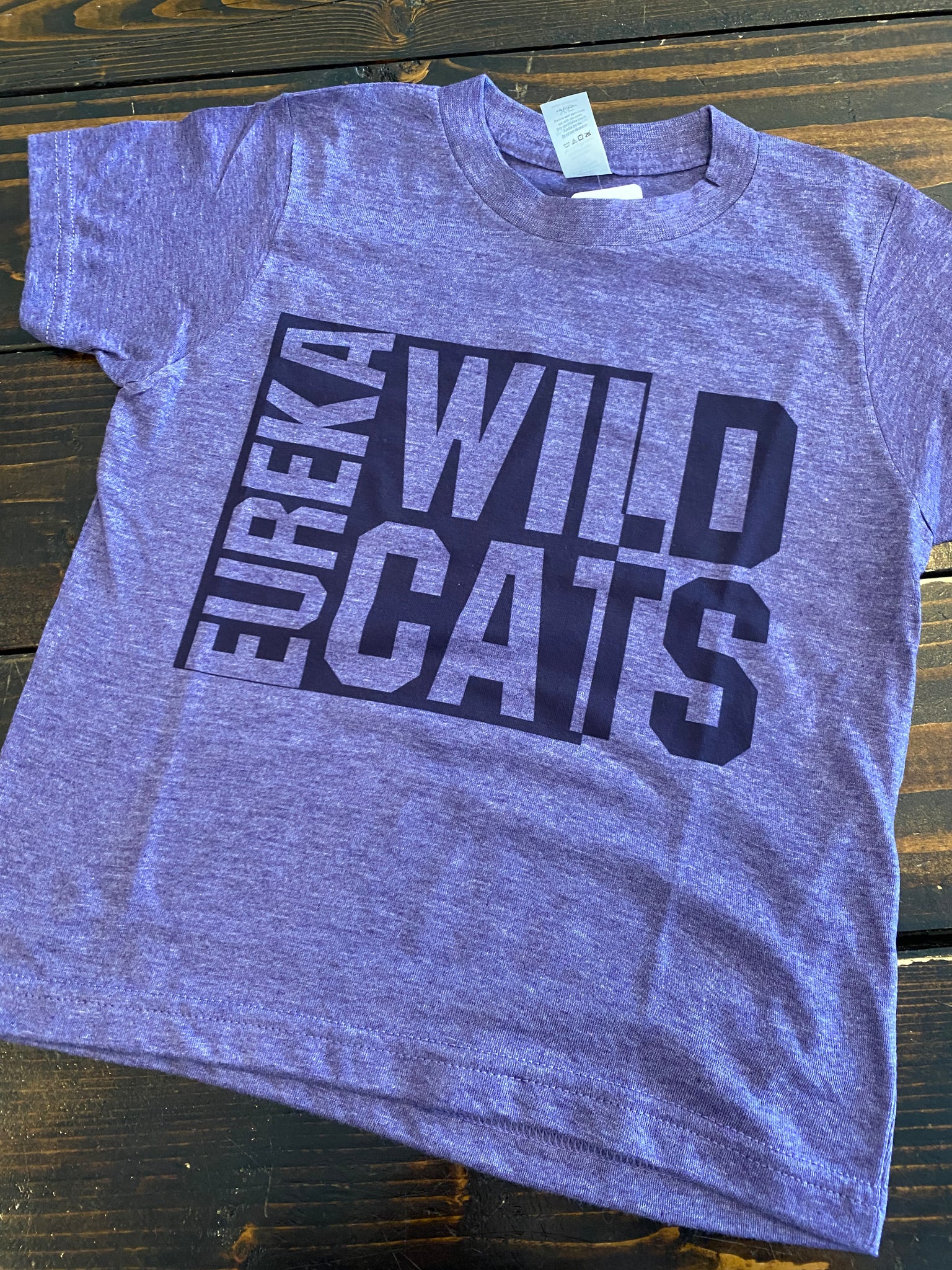 Youth Eureka Wildcats Blocked Purple Short Sleeve Shirt