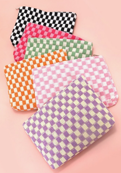 Checkered Travel Makeup Cosmetic Pouch Bag