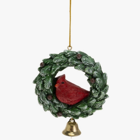 Cardinal Wreath Ornament w/ Bell Christmas
