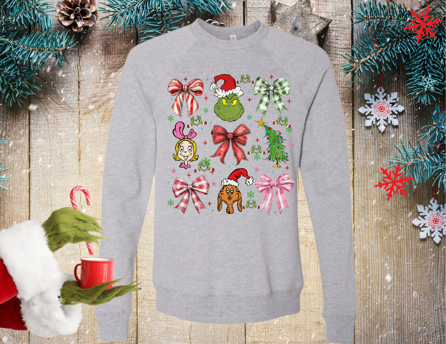 Coquette Grinch Collage Crewneck Sweatshirt