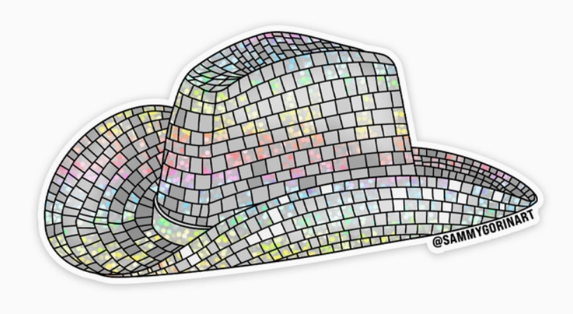 Disco Ball Cowboy Hat Glitter Sticker