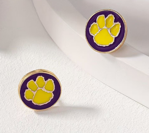 Purple and Yellow Paw Print Earrings