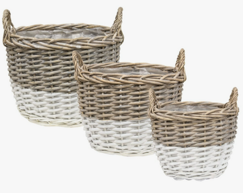 White Dipped Willow Gathering Basket Planters