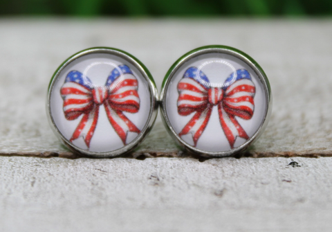 Patriotic Bow Stud Earrings