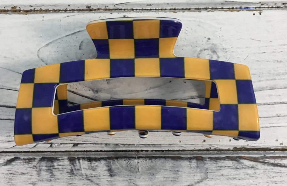 Purple and Gold Checkered Claw Hair Clip