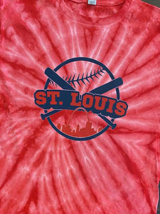 St. Louis Baseball and Arch Pinwheel Tie Dyed Short Sleeve Shirt