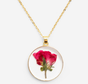 Red Rose Pressed Flower Jewelry Necklace