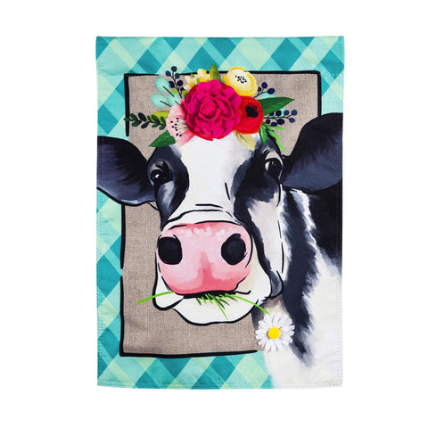 Floral Crowned Cow Garden Linen Flag