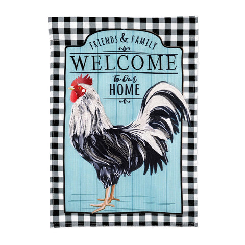 Black and White Rooster Garden Flag