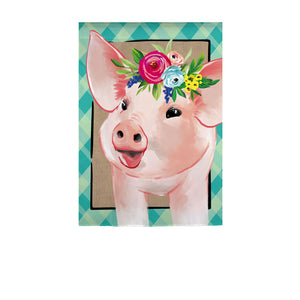 Floral Crowned Pig Garden Flag