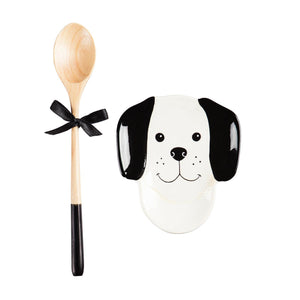 Dog Spoon Rest with Wooden Spoon Gift Set